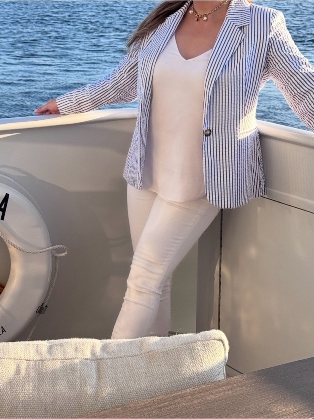 blue & white seersucker striped blazer